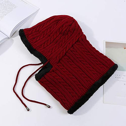 HUAMULAN Women Winter Knit Balaclava Fleece Lined Hooded Beanie Hats - color: Red, size: One Size