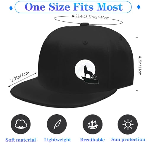 Snapback Hats for Men Flat Bill Hats for Men Fitted Hat Black Baseball Hats Hip Hop Caps - color: Wolf and Moon