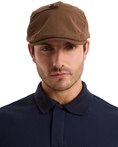 ZLYC Men Cotton Flat Cap Summer Scally Newsboy Beret Driver Hat - color: Button Decor Brown