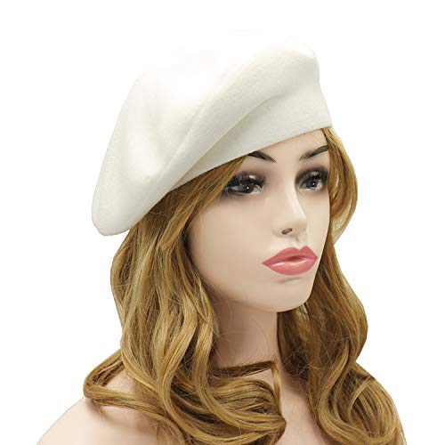 Wheebo Reversible Solid Color French Beret Hat for Women and Girls - color: White