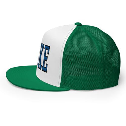 NG Duke Flat Bill Embroidered Trucker Hat High Crown Adjustable Cap - color: Kelly/ White/ Kelly