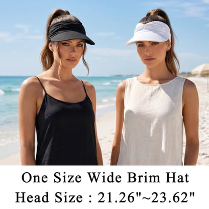 2 Pack Sun Visor Hat Wide Brim Womens Beach Hats Foldable Golf Women Visors - color: Black, White
