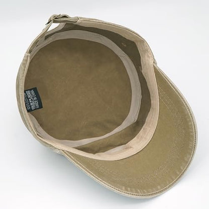 Unisex Cadet Army Cap Adjustable Flat Top Cap Washed Cotton Military Hat Baseball Cap - color: Beige 2