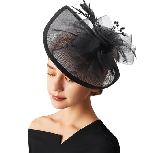 AQOKKA Women Fascinators Hats Flower Fascinators with Headband and Clip Tea Party Headwear for Women and Girls - color: Feather Flower: Black