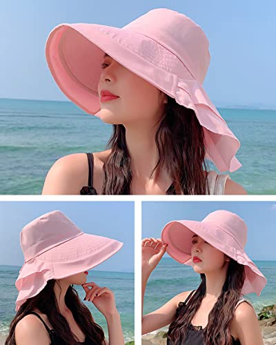 Womens Sun Hat UPF 50+ Wide Brim and Ponytail Hole, Hiking Safari Hat with Neck Flap… - color: Pink