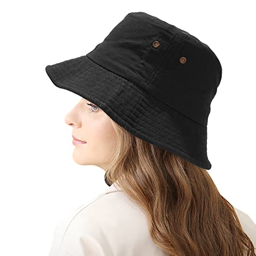 Unisex Bucket Hat Summer UPF 50+ Sun Protection Outdoor Beach Fishing Travel Hiking Hat - color: Black