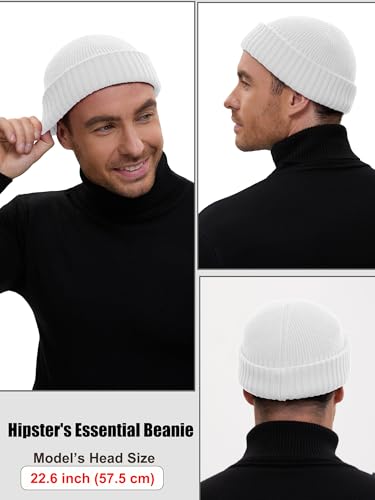 Wool Short Fisherman Beanie for Men Women Double Cuffed Skull Caps - color: 1pcs-white