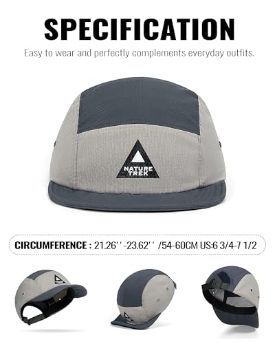 Croogo Quick-Dry 5 Panel Running Cap Lightweight Short Brim Hats for Men - color: Grey