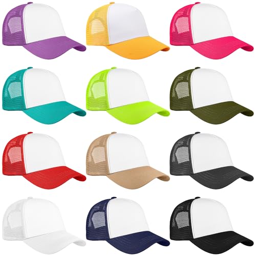 Falari 12 Pack Bulk Wholesale Mesh Trucker Hats 5 Panel and 6 Panel Baseball Caps for Men and Women - color: 5 Panel - Assorted Group 3