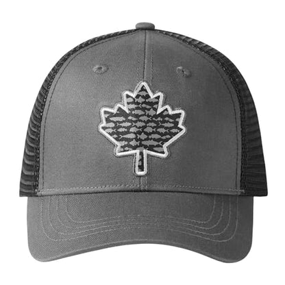 BASSDASH Altimate Fishing Hat Mesh Back for Men Women Adjustable Baseball Trucker Cap - color: Dark Grey Fish Maple