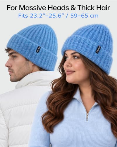 XXL Chunky Beanie for Big Heads Men Women,Loose Thick Knit Winter Hat - color: Blue