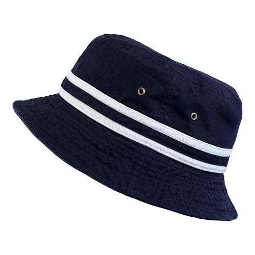 Cotton Bucket Hat Packable Sun Hat – Unisex Summer Travel Beach Fisherman Hat for Men Women Outdoor Fishing Hiking - color: 0. Band -Navy, size: Large-X-Large