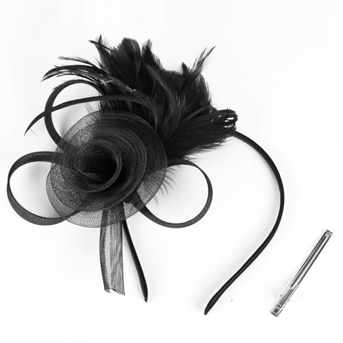 Tulle Flower Fascinators Hats for Women 2025 Derby Outfits for Women Tea Party Derby Hats - color: Black