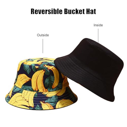 Bucket Hat for Women Men, Cotton Reversible Double Side Wear Sun Hats Beach Fisherman Hat - color: Banana Yellow