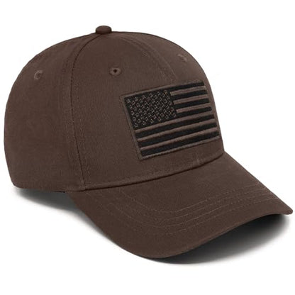 American Flag Baseball Cap for Men Women, Flag Embroidery & Adjustable Fit - color: Coffee
