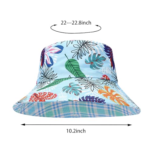 Bucket Hat for Women Men, Cotton Reversible Double Side Wear Sun Hats Beach Fisherman Hat - color: Checkered Print Green