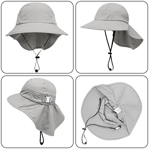 Toddler Baby Sun Hat Kids Summer Beach Essentials Adjustable Beach Hats with Bucket Wide Brim for Boys Girls Age 0-14 Years - color: 1pc-grey, size: 6-24 Months