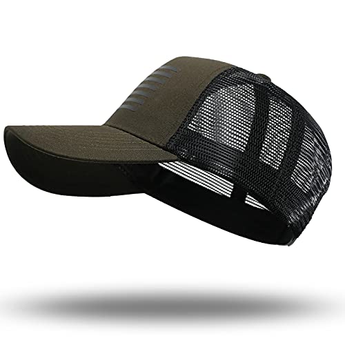 American Flag Trucker Hat - Snapback Hat, Baseball Cap for Men Women - Breathable Mesh Side, Adjustable Fit - for Casual Wear - color: Olive/Black