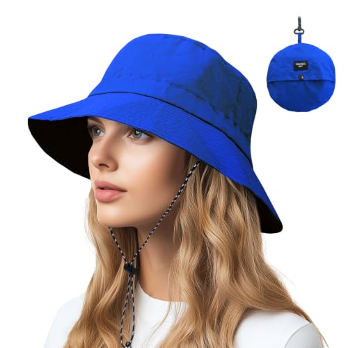 NPQQUAN Sun Bucket Hats for Woman Men Lightweight Sun Hat Packable Foldable - color: (Royalblue)