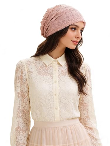 Crochet Slouchy Beanie Hat Turbans Headware for Women - color: Bea13 - Pink