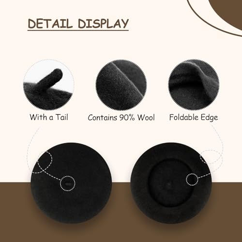 Gllutt Women Wool Beret Hat French Style Solid Color - color: Black