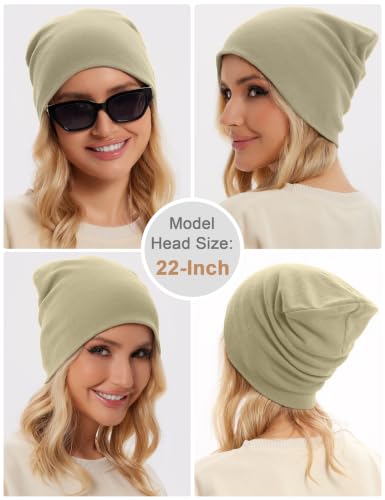 100% Cotton Thin Beanie Hat Women Men Soft Slouchy Chemo Skull Cap - color: 1pc Khaki
