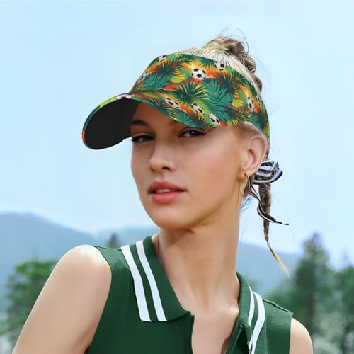 Adjustable Lightweight Open Top Sports Sun Visor Hat Cap for Golf Tennis - color: Tropical Palm Leaves Soccer