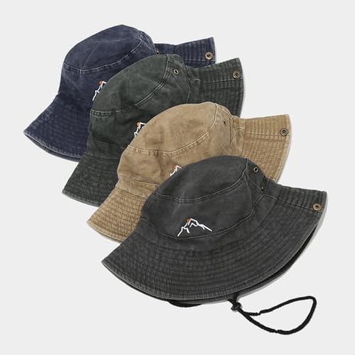 Sun Bucket Hat for Men Women Fishing Beach Safari Trendy Cotton Cowboy Cap for Golf Hiking Hunting Outdoor Boonie - color: Washed Black