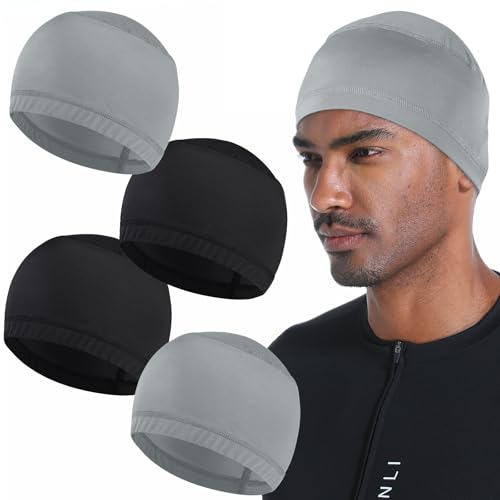 Cooling Skull Caps for Men Hard Hat Helmet Liner Cycling Cap Running Beanie - color: 4pcs-（2pcs Light Gray+2pcs Black）
