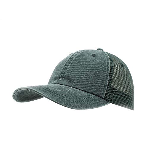 Vintage Washed Cotton Soft Mesh Adjustable Baseball Cap - color: Dark Green
