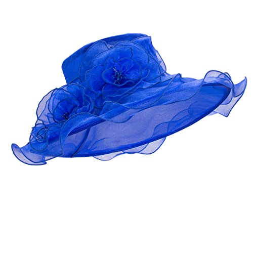Lawliet Womens Dressy Wide Brim Church Wedding Occasion Sun Hat A613 - color: Royal Blue