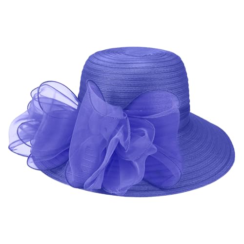DRESHOW Lady Derby Dress Church Bowler Cloche Hat Bowknot Organza Bridal Cap for Wedding - color: 1 Pack Bowler Hat: Sapphire Blue