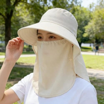 UPF 50+ 3-in-1 Sun Hat for Women, Wide Brim UV Protection Visor Hat with Detachable Neck Flap & Face Cover - color: Blue