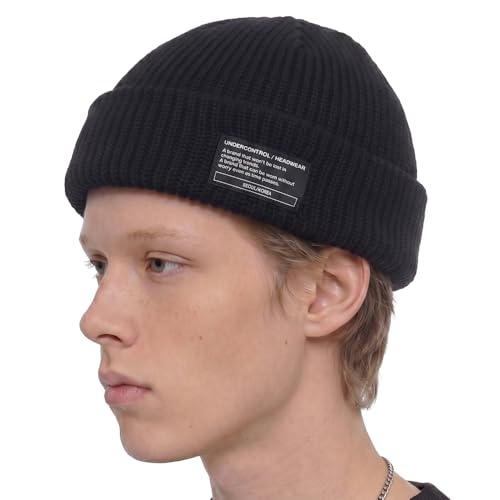 UNDERCONTROL Winter Trawler Fisherman Beanie Men Women Unisex Stylish Plain Docker Skull Hat Roll up Watch Cap Color Pack - color: Black