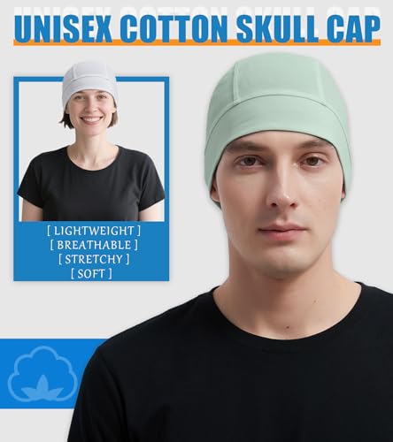 Cotton Skull Caps for Men Women Beanie Chemo Headwear Sleep Hat - color: Set F-white,grey Green,light Blue