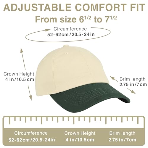 E BY ELIDAN Two Tone Dad Hat, Low Profile Baseball Cap - color: Cream Dark Green