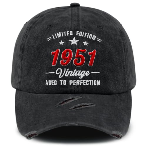 3D Embroidered Birthday Vintage Baseball Cap for Men Women, Washed Distressed Classic Cotton Adjustable Ideal Hat - color: 1951 Year