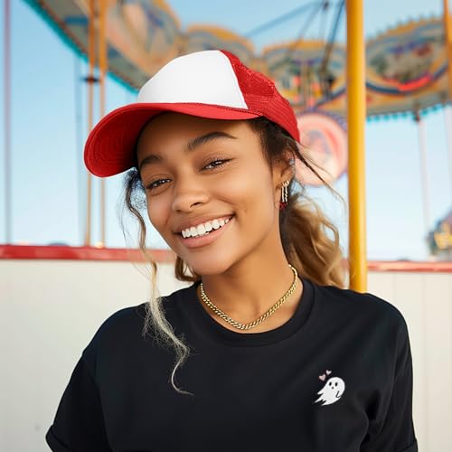 DALIX Two Tone Trucker Hat Summer Mesh Cap with Adjustable Snapback Strap - color: Red White, size: One Size