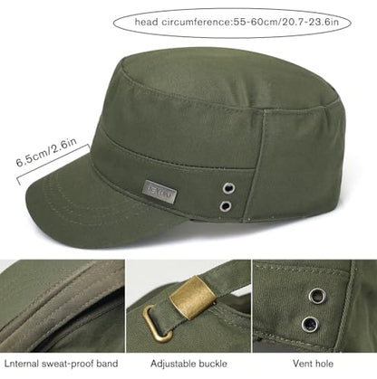 Unisex Flat Top Military Cadet Cap Outdoor Sun Hat - color: Square Label Green