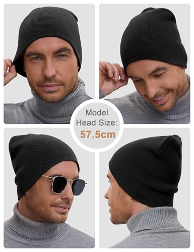 vidsel 100% Cotton Beanie Hat for Men Women, Soft Cuffless Knit Skull Cap - color: 1pc-black