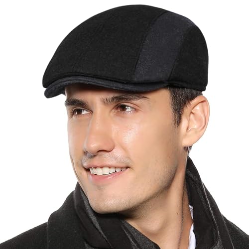 Sumolux Mens Newsboy Cap Winter Beret Hat Cabbie Flat Cap - color: C Black