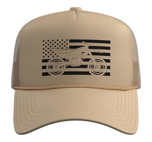 Dirt Bike Motocross Trucker Hat with Adjustable Mesh Back - color: Khaki