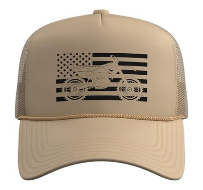 Dirt Bike Motocross Trucker Hat with Adjustable Mesh Back - color: Khaki