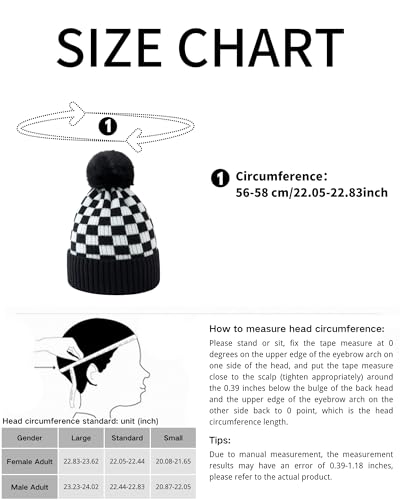 Unisex Classic Checkered Beanie Cuffed Winter Warm Knitted Plaid Hat with Pompom - color: Black Khaki