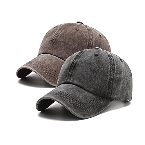 PFFY 2 Packs Vintage Washed Distressed Baseball Cap Dad Hat for Men Women - color: Black+ Brown