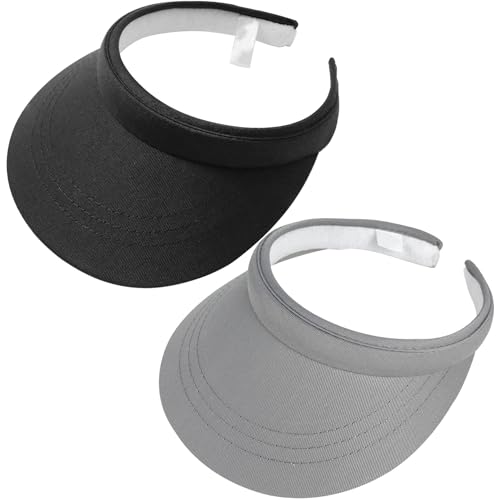 2 Pack Visor Women Men Sun Hat Clip On Visors Adjustable Sport Wide Brim Cap - color: Black, Grey