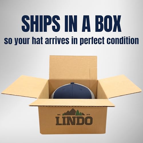 LINDO Trucker Hat [ Great Outdoors Design ] for Men and Women: Mid Profile Cap with Breathable Mesh Back and Adjustable Snap - color: Blue