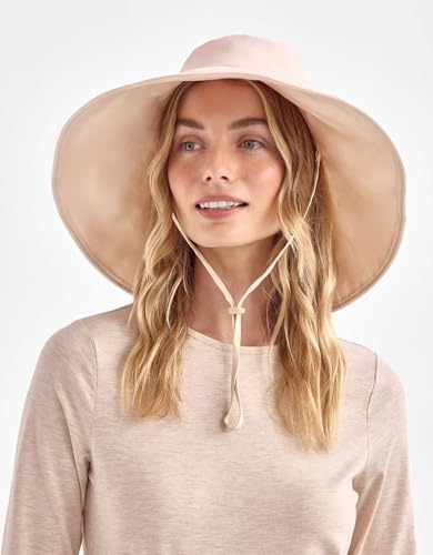 Solbari Women's Ultra Wide Brim Hat UPF 50+ - color: Soft Pink / Beige, size: Small-Medium