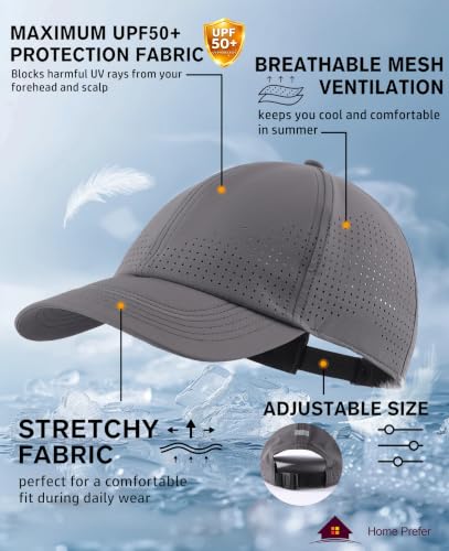 Home Prefer Mens Womens UPF50+ Sun Hat Athletic Adjustable Baseball Cap Quick Dry UV Protection Workout Running Golf Hat - color: Dark Grey, size: Medium