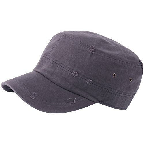 RaOn A172 Unisex Pre-Curved Distressed Vintage Basic Club Army Cap Cadet Military Hat - color: Gray